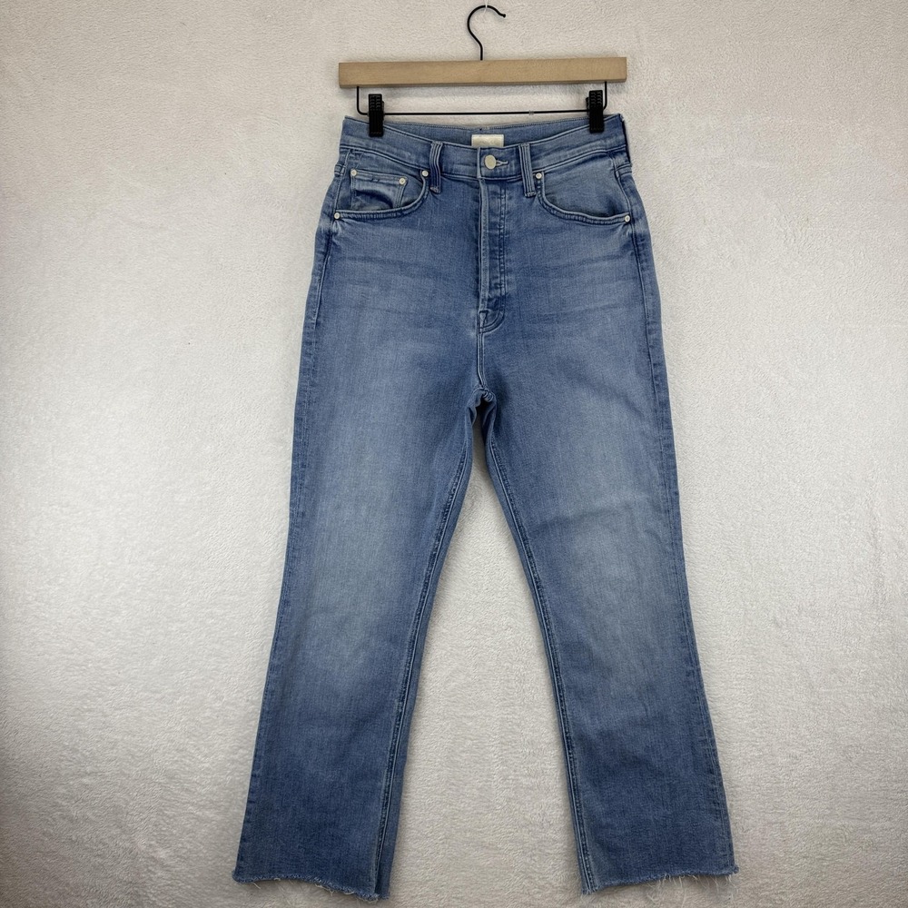 Mother The Tripper Ankle‎ Fray Jeans Womens 27 Blue High Rise Raw Hem Made USA
